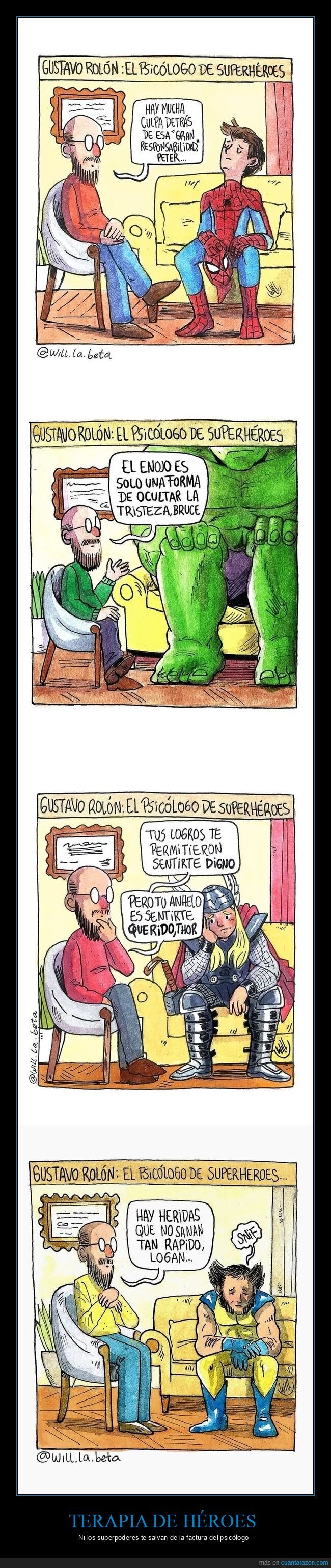 superh&eacute;roes,psic&oacute;logo,terapia,Marvel,emociones
