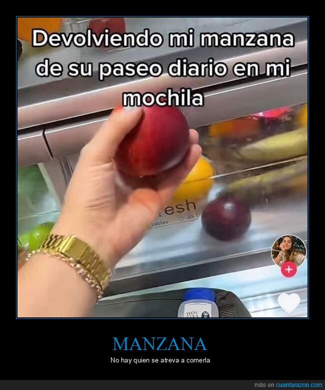 manzana,mochila,nevera,paseo,fruta
