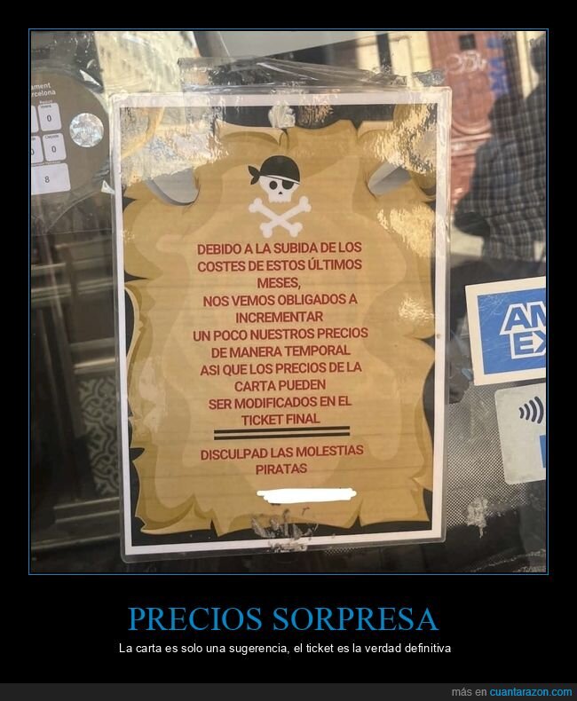 precios,restaurante,ticket,piratas,Barceloneta