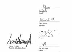 Enlace a La hoja que firmó el presidente Donald Trump y los máximos líderes tecnológicos tiene un grave error ortográfico. 