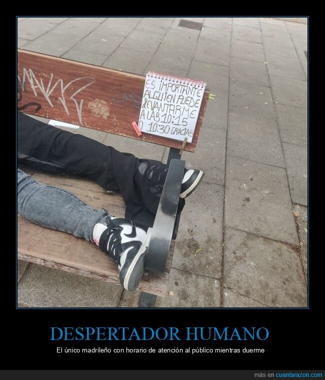 banco,siesta,Embajadores,madrugar,despertador