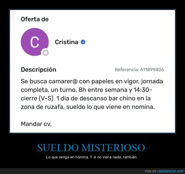 oferta,empleo,camarero,sueldo,nomina