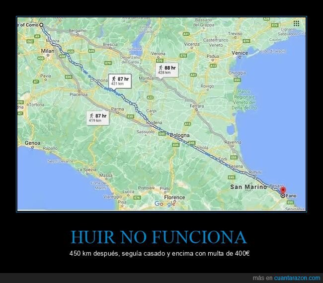 Como,Fano,caminata,multa,fuga