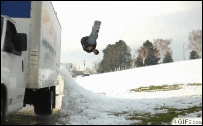 snowboarder,camion,salto,nieve