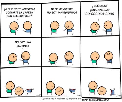 cyanide and happiness,gallina,ser,cortar,cabeza