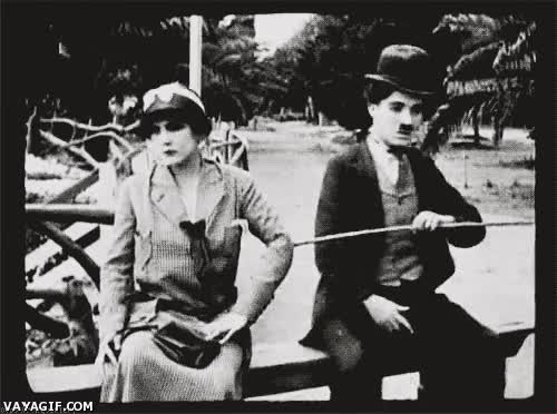 charles,chaplin,clásicos,ligar,baston,banco,acercarse