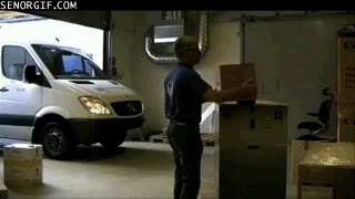 repartidor,cajas,carton,transportista,broma,cabeza