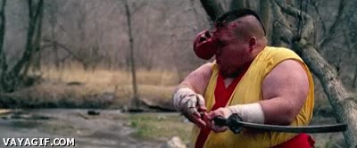 cara,golpe,fail,realidad,vida,ninja,fruta,fruit,gordo,katana,espada,cortar
