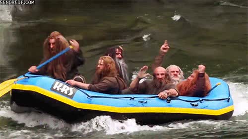 balsa,rafting,el hobbit,barca,llegar,enanos