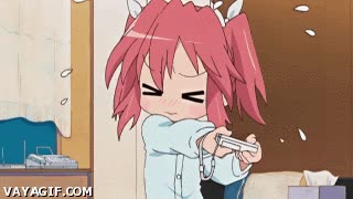 Y así es cómo las chicas que no saben jugar consiguen hacer combos en la consola consola,nintendo wii,Yuri,Yutaka,Lucky star,mando,konata,videojuegos