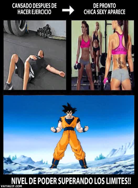 cansancio,goku,dragon ball,gym,gimnasio,chica,cansado,ejercicio