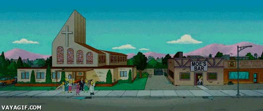 En caso de apocalipsis, esto es lo que pasaría entre religión y vicio Religión,vicio,iglesia,reverendo lovejoy,Moe,Taberna,apocalipsis