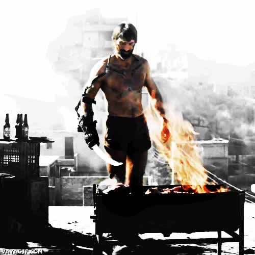 barbacoa,espada,cuadrado,musculoso,fuego,espartano