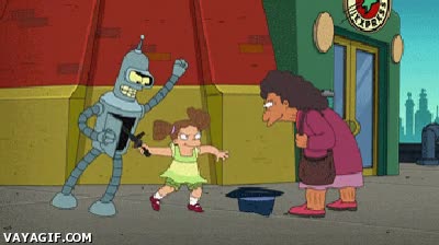 dinero,bolso,porra,abuela,futurama,bender,ni&ntilde;a,mendigar