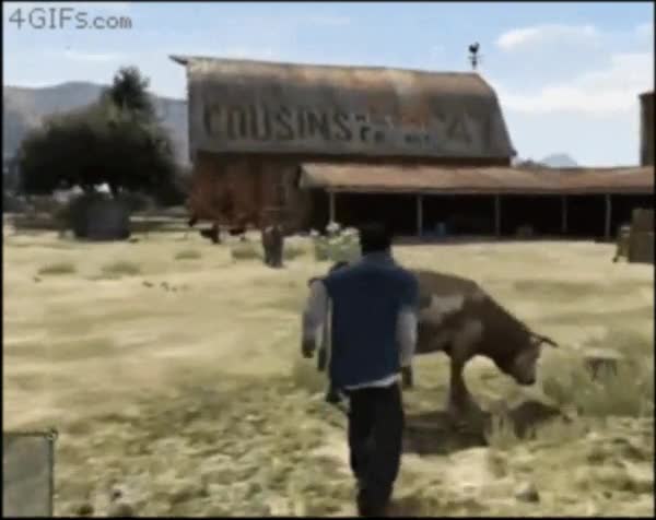 No sé que opinarán los defensores de los animales cuando vean estas imágenes del nuevo GTA animales,defensores,gta v,Vaca,patada,videojuegos,violencia