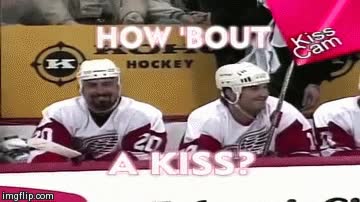 hockey sobre hielo,amigos,beso,kiss cam