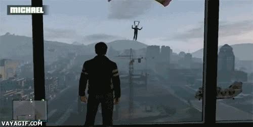 GTA V,Golpe,paracaidas,cristal,vidrio,atrasevar,pues no,paracaidista