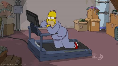 Los simpson,Homer Simpson,Cinta de correr,Ejercicio,Ver la tele,Arrastrarse