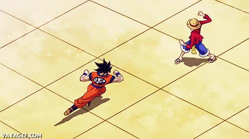 Goku vs Luffy,one piece,dbz,dragon ball z,pelea,golpe,no hay color