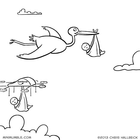 cigüeña,bebe,volar,dron,amazon,prime air,de donde vienen los niños