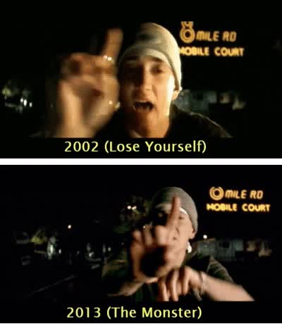 eminem,lose yourself,2002,2013,the monster,identico,videoclip