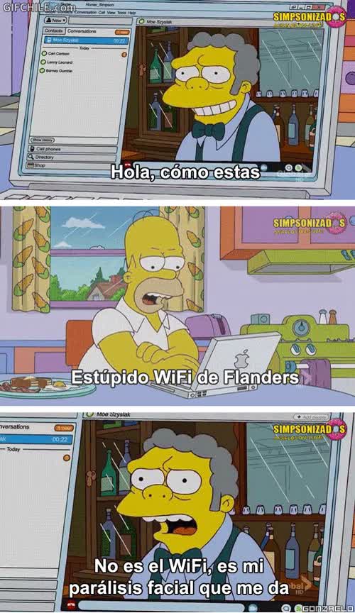 Padre de los simpson,Flanders,Moe,Wifi,Red,Ordenador,Chat,paralisis facial