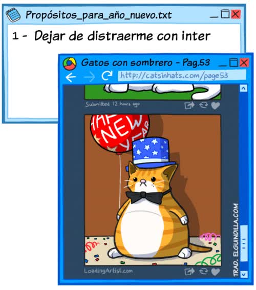 Loading Artist,propósitos,año nuevo,gatos,humor gráfico,distracción inevitable,gato