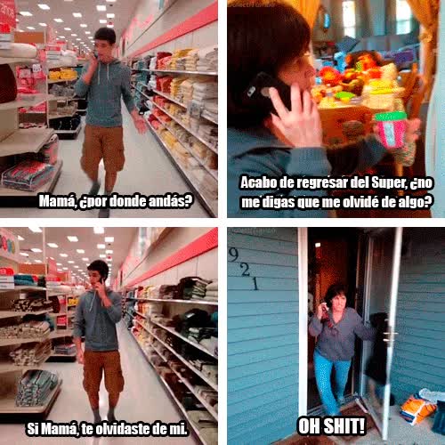 Ese momento incómodo en el que te olvidas algo y no sabes el qué... teléfono,hablar,hijo,madre,compra,supermercado,super,volver