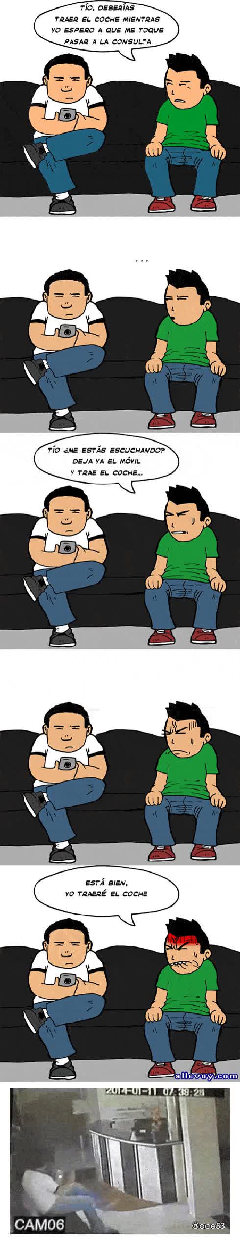 Sala de espera,Consulta,Bronca,Accidente,Coche,Móvil,Sofa