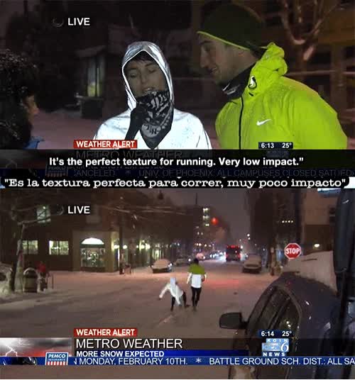 runners,corredores,al suelo,nieve,resbalon,entrevista,fail,caerse,hielo,resbalar,textura perfecta,reportera