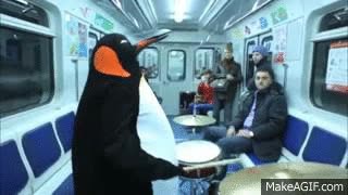 tocar,bater&iacute;a,metro,raro,transporte,disfraz,ping&uuml;ino