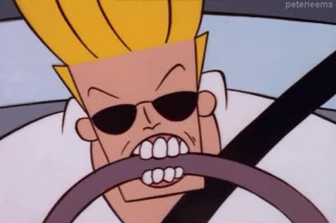 coche,conducir,johnny bravo,volante,delante,parar,rabiar,enfadado,rabia