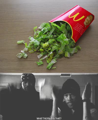mcdonald's,verdura,esto que es?,reacción,chicos,patatas fritas,lechuga,ensalada