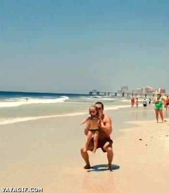 playa,padre,equilibrio,temerario,acrobacias,malabares,al aire,lanzar,niña