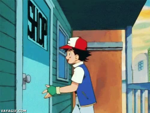 ash,gary,golpe,tienda,pokemon,portazo en la cara