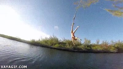 liana,fail,golpe,baño,chapuzón,lazo,soga,cuerda,río,rubia