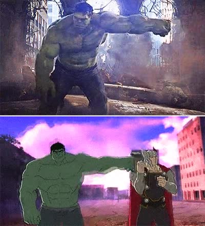 hulk,thor,golpe,martillo,mjolnir,frenar,los vengadores