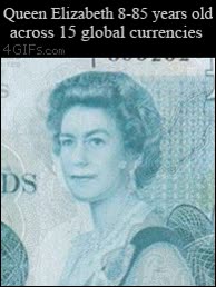 de los 8 a los 85 a&ntilde;os,reina isabel II,queen elizabeth,15 billetes,hacer mayor,envejecer