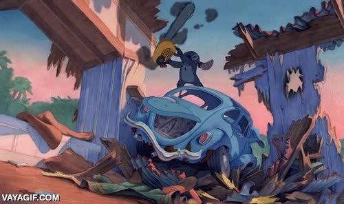 lilo y stitch,stitch,motosierra,casa,incendio,caos