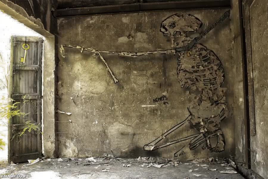 obra de arte,graffiti,grafiti,nemo's,brazo,alcanzar,sue&ntilde;os,llave,atado,encadenado