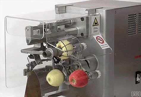¿Cansado de pelar y cortar las manzanas a mano? ¡Cómprate uno de estos! quiero uno ya,manzanas,pelador y cortadora,industrial,maquinaria