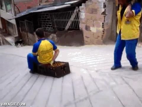 repartidor,cajas,deslizarse,cuesta abajo,rampa,cervezas