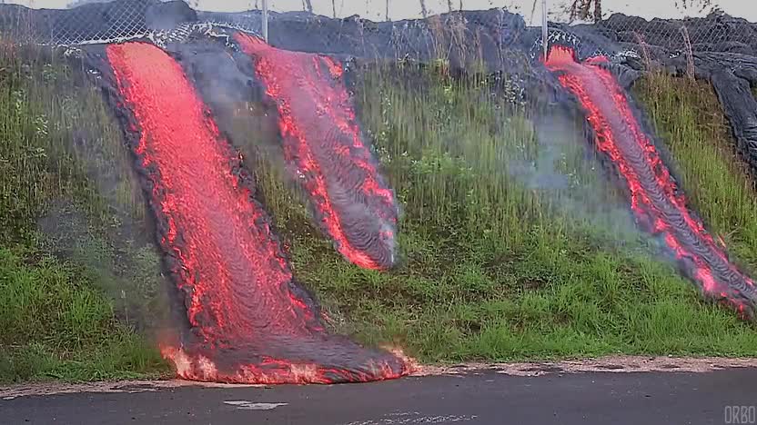 magma,imparable,caer,ladera,colina,erupci&oacute;n,chorrear,lava