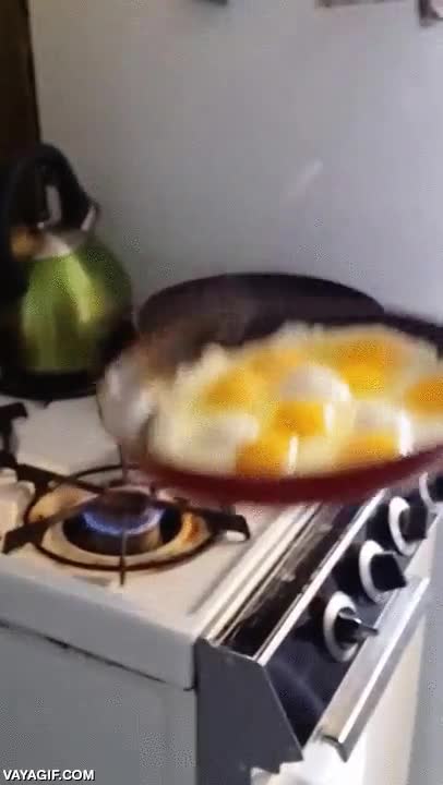 sarten,huevos,dar la vuelta,girar,al vuelo,en el aire