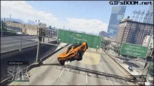 gta,coche volador,como me bajo ahora?,señal,trafico,autopista,quedarse clavado