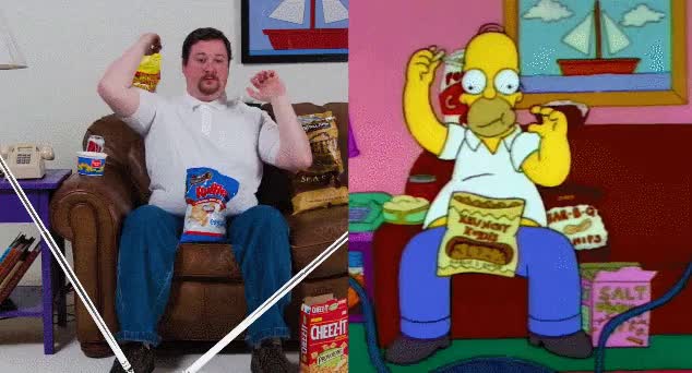 comer,los simpson,homer,snacks,aperitivos,patatas,recreaci&oacute;n