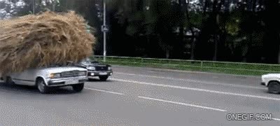 a grandes males,transportar,heno,tractor,coche,la pobreza agudiza el ingenio