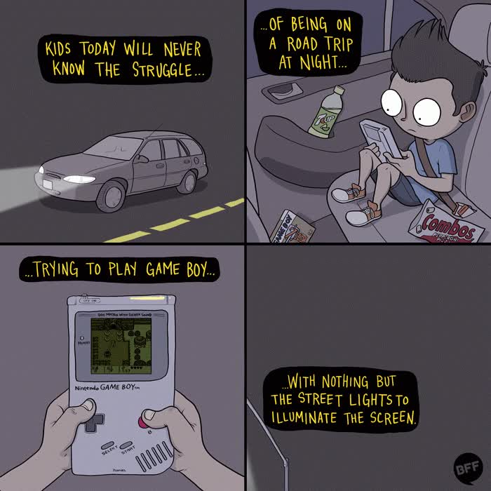 Los niños de hoy nunca sabrán lo duro que era jugar a la Game Boy en el coche con poca luz farolas,game boy,the legend of zelda,jugar,luz,coche,niños,ooooh qué recuerdos