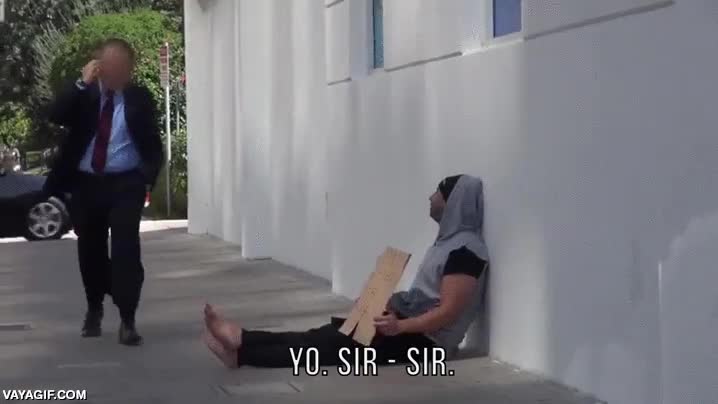 millonetis,ricos,yupis,mendigo,fingir,dar dinero,billete,al menos se lo devuelve,arrogante,le dice que si quisiera le podría comprar a él