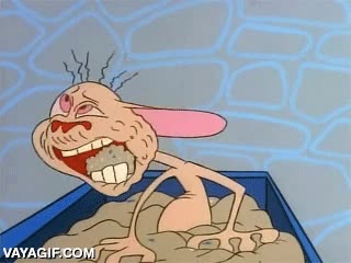 ren y stimpy,arena,comida,caja,primera vez,comer,puaj